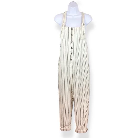 BILLABONG Black & Cream Striped Overalls size Medium - Picture 1 of 5